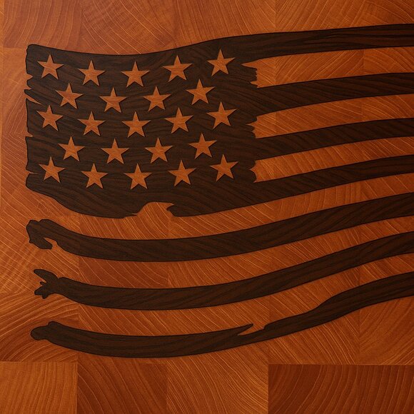 Handmade Maple End Grain Cutting Board – Walnut American Flag Inlay - Picture 3 of 4